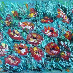 Flower motif, oil on canvas, 40x30x1,5 cm./15,75x11,8x0,59 inches, original painting handmade in Italy,  mixed technique