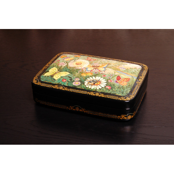 Decorative box with flowers butterflies