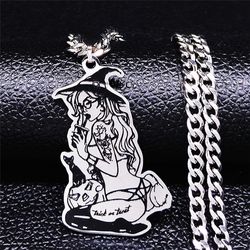 stainless steel necklace, witch