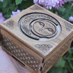 Jewelry box with Sun and Moon. Wood Box with Secret lock.