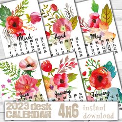 printable desk monthly calendar 2023_4 x 6/gift for woman/bright floral calendar/desktop calendar instant dowload