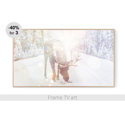 Frame TV art Christmas, Frame TV art Winter, Samsung Frame TV Art Digital Download 4K, Frame TV art Moose snow | 255