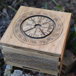 Viking wooden box with Vegvisir. Viking Secret Box. Hidden lock box. Wooden carved celtic box.