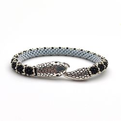 Handmade beaded bracelet for women Black snake bracelet Ouroboros jewelry Unisex bracelet