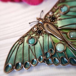 Brooch Moon Moth, turquoise butterfly, green butterfly, large butterfly, insect