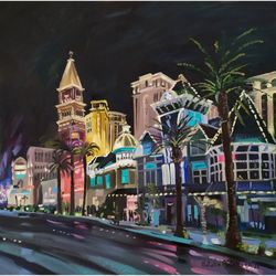 Las Vegas painting Original art Night City Vegas artwork 16 by 16 inches Nevada wall art on canvas painting oil