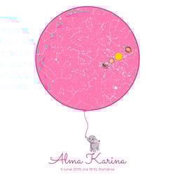 custom star map print, personalized sky map gift baby girl, a3 size