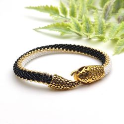 White and black snake bracelet Handmade jewelry for women Ouroboros bracelet