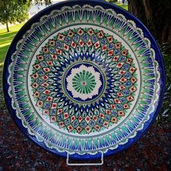 Handmade big plate diameter 16.33 inches A plate with a colored pattern Pottery bowl