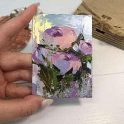 pink roses painting aceo original art flower miniature abstract roses small art 2.5" by 3.5" by katbes art