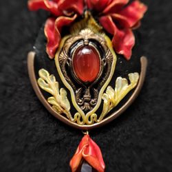 Peony Flower Pin, Art Nouveau Cameo