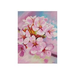 sakura original oil painting on cardboard handmade