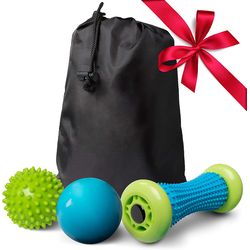 Foot Roller and Massage Ball Set with Handheld Massager Tools Carry Bag