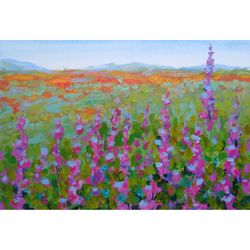 Wildflower Painting Flower Fields Original Acrylic Art California Poppy Wall Art Landscape Artwork by Sonnegold