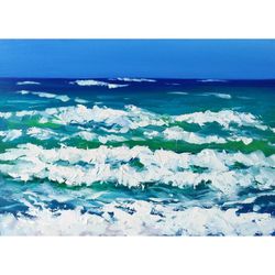 Abstract Beach Painting Seascape Original Art Ocean Artwork Coastal Wall Art 8x11.5 by Sonnegold