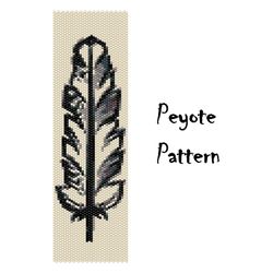 Feather Peyote Beading Pattern Bracelet, Monochrome Seed Bead Bracelet, Black White Beaded Pattern Graph Digital PDF