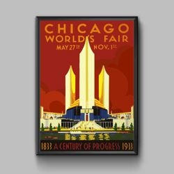 Chicago worlds fair vintage travel poster, digital download