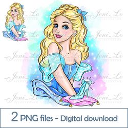 Princess Cinderella 2 PNG files Princess Clipart Sublimation Beautiful Girl design gift for princess Digital Download