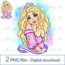 Princess Blonde 2 PNG files Princess Clipart Sublimation Beautiful Girl design gift for princess Digital Download