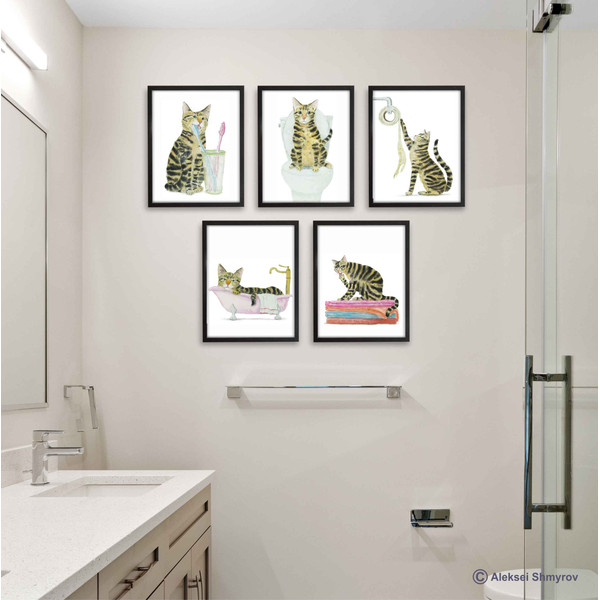 Cat Print Bathroom Art Decor bathcatsettabby-5-new-2.jpg