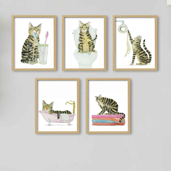 Cat Print Bathroom Art Decor bathcatsettabby-5-new-3.jpg