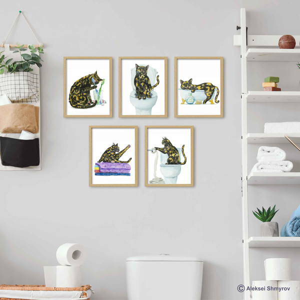 Cat Art Bathroom Decor Painting Print Tortoise  tortie-set5-new-3.jpg