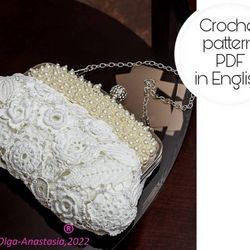 Irish crochet wedding handbag , flower crochet pattern , crochet motif , crochet flower pattern  , bag crochet pattern .