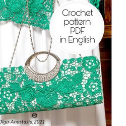 Handbag evening Irish lace crochet pattern ,  flower crochet pattern , crochet motif , crochet flower pattern , bag lace