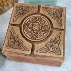 Viking secret lock box for Runes  and amulets. Viking wooden Secret Storage. Hidden lock box.