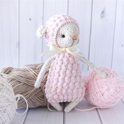 Pink lamb stuff animal, Farm animal doll, Handmade stuffed sheep toy, Easter stuffed animals, Holiday gift for kids