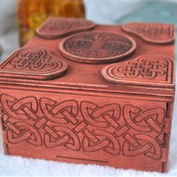 Secret lock wooden box Viking Heart. Viking Secret Storage for runes. Hidden lock box.