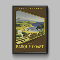 visit france vintage travel poster, the basque coast poster, digital download