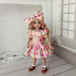 Pink flower cute dress for Little Darling 13 inch with head decoration.