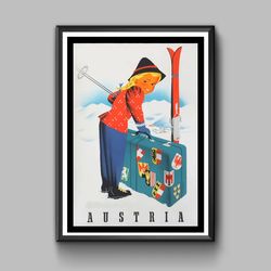austria vintage travel poster, digital download