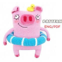 Funny piggy crochet pattern, PDF easy crochet tutorial, pink pig toy for girl, funny gift diy, amigurumi crochet pattern