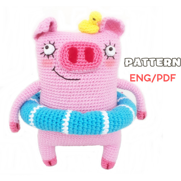 Soft-crochet-toy-piggy-funny-with-life-saving-circle-1