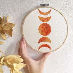 moon cross stitch pattern modern cross stitch pdf counted cross stitch lunar phases contemporary xstitch burnt orange