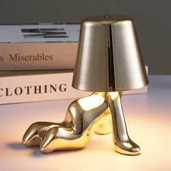 Led Rechargeable Italian Designer Golden & Silver Man Table Lamp