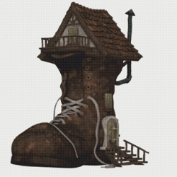 PDF Counted Vintage Cross Stitch Pattern | The Shoe House | 4 Sizes