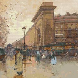 pdf counted vintage cross stitch pattern | paris | eugene galien-laloue 1854-1941 | 3 sizes