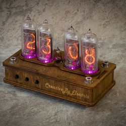 nixie tube clock case in-14 4-tubes table watch vintage gift  home decor  backlight is purple
