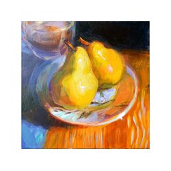 Pear Painting Still Life Original Art Fruit Artwork Food Wall Art Acrylic Painting Small 8 by 8 inches