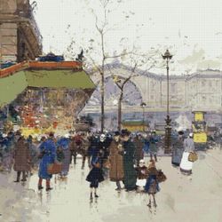 pdf counted vintage cross stitch pattern | paris | eugene galien-laloue 1854-1941 | 5 sizes