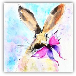Rabbit Painting Animal Original Art Pet Portrait Artwork  Rabbit and the Butterfly Wall Art by LarisaRay
