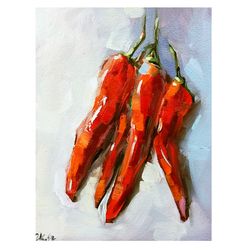 Red Chilli Pepper Painting Vegetable Oil Still Life Food Kitchen Art MADE TO ORDER