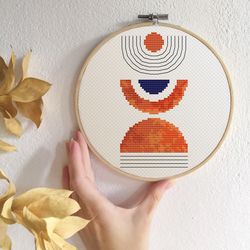 modern cross stitch pattern boho cross stitch pdf navy orange cross stitch mid-century modern