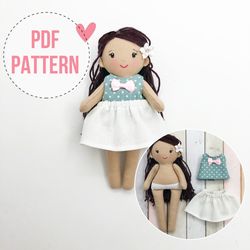 Rag doll sewing pattern, PDF doll sewing tutorial, Easy doll with clothes sewing pattern