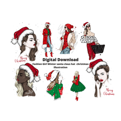 fashion christmas girl clipart,winter fashion girl,fashion girl winter winter santa claus christmas illustration clipart