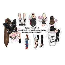 Clipart fashion girl,women clipart,illustration clipart,Fashion Ladies Clipart,Beautiful girl stylish,Digital Stickers
