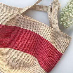 Raffia tote bag, Straw beach bag, Crochet summer bag